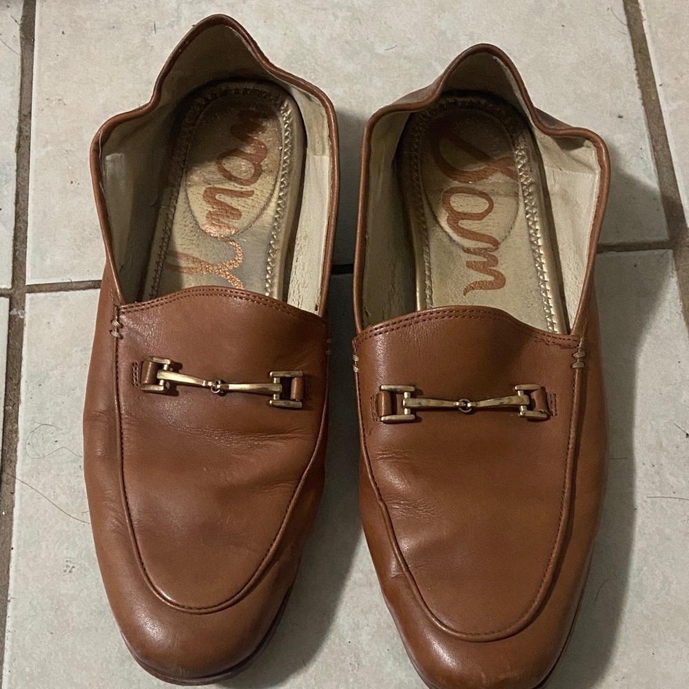 Sam Edelman Brown Leather Loafers with Gold Bit